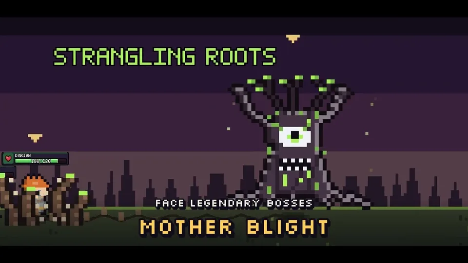 Pixel Lineage gameplay from the official trailer showing the legendary boss Mother Blight