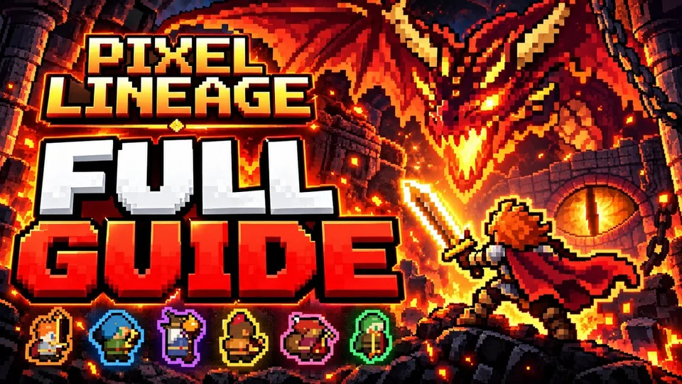 Video thumbnail: Pixel Lineage full guide artwork with a fire boss